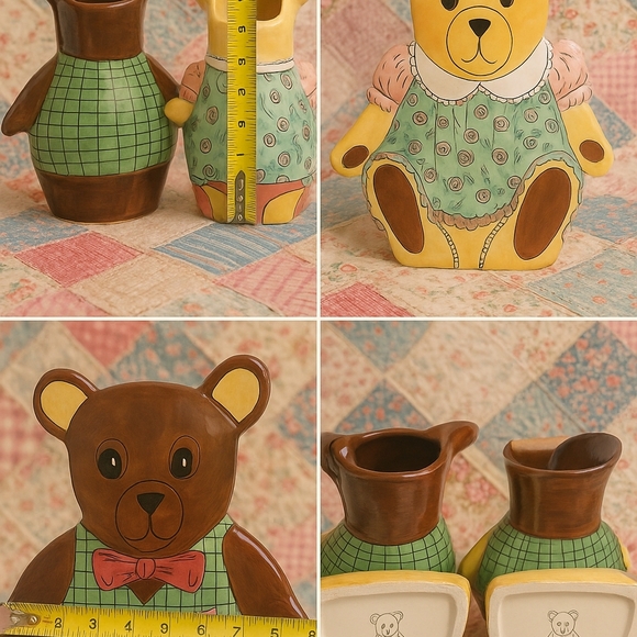 🧸 Vintage “Bears by Nina” Ceramic Planter Pair – Rare Large Size – Matching Set - Picture 8 of 9
